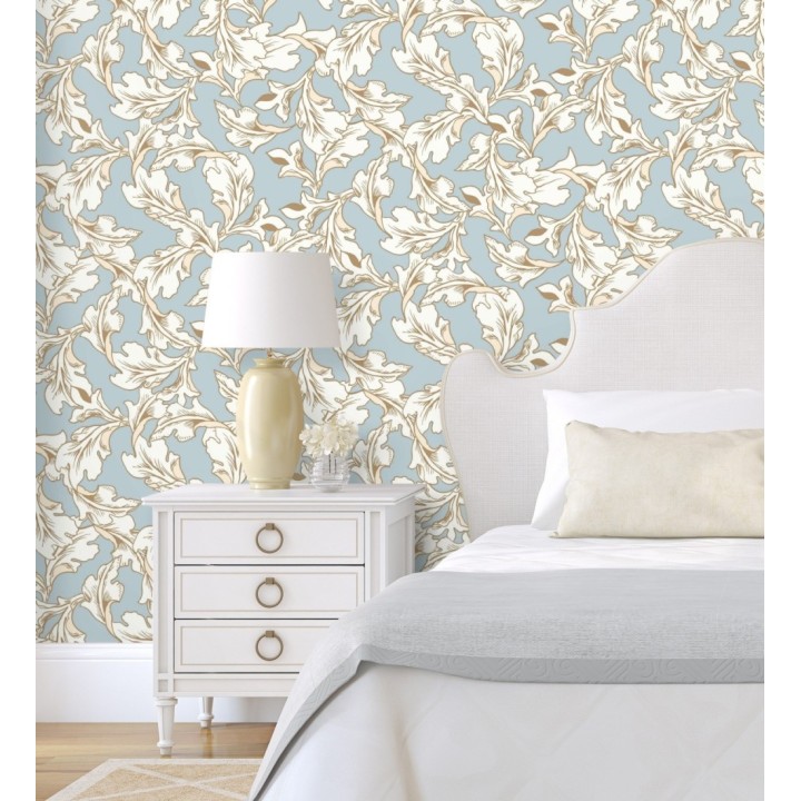 Papel pintado de hojas con efecto dorados estilo neobarroco - Corentina 128567