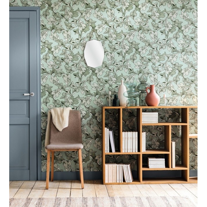 Papel pintado de hojas verdes estilo neobarroco - Corentina 128568