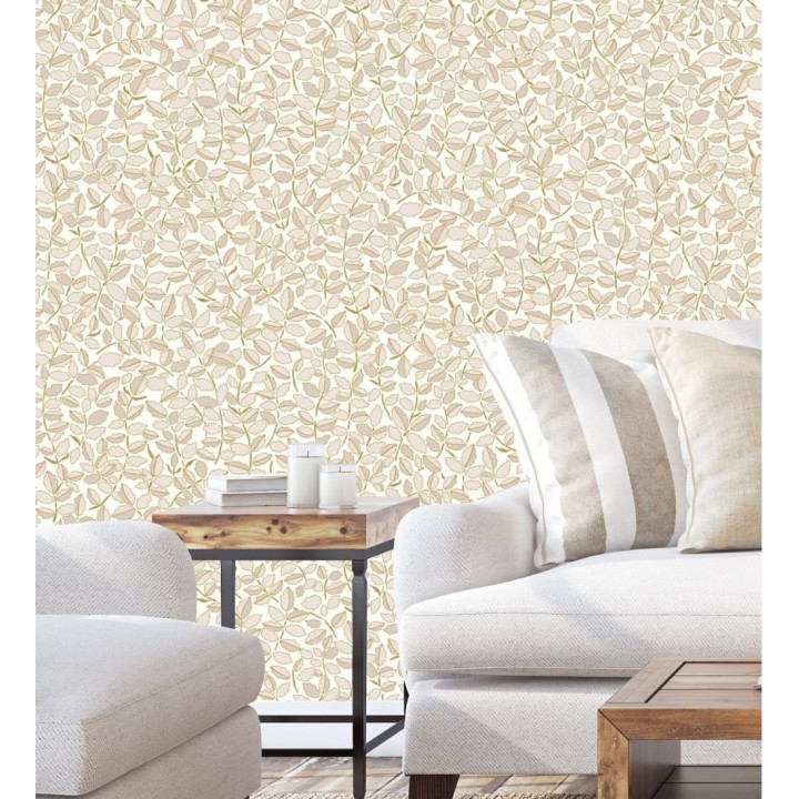 Papel pintado de hojas pequeñas con efectos dorados estilo nórdico - Laraine 128569