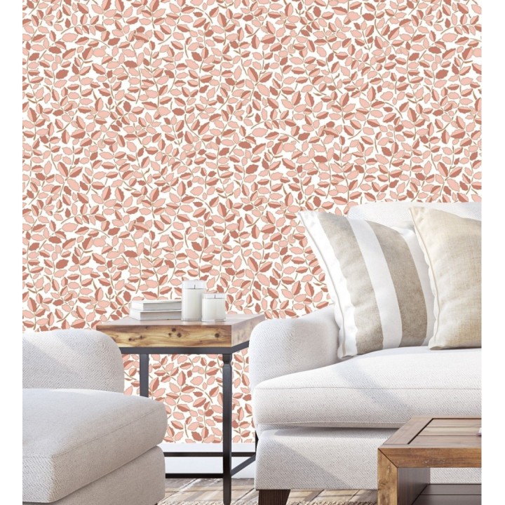 Papel pintado de hojas pequeñas con efectos dorados estilo nórdico - Laraine 128570