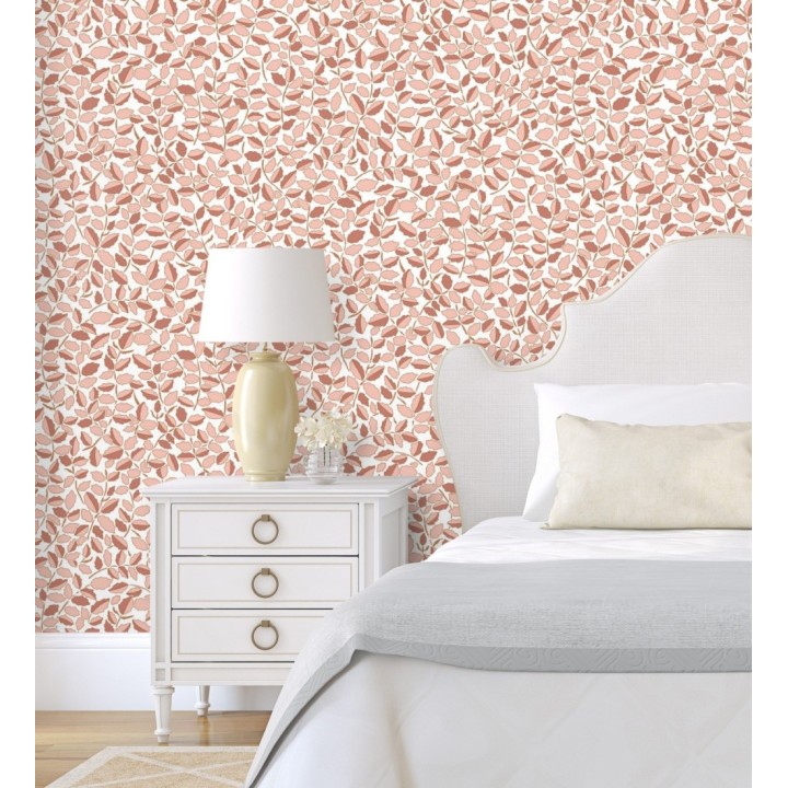 Papel pintado de hojas pequeñas con efectos dorados estilo nórdico - Laraine 128570