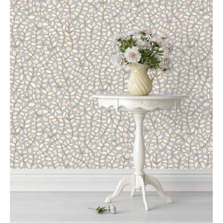 Papel pintado de hojas pequeñas con efectos dorados estilo nórdico - Laraine 128571