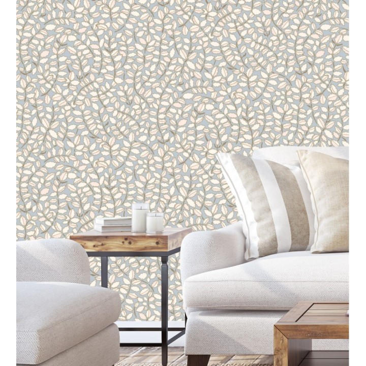 Papel pintado de hojas pequeñas con efectos dorados estilo nórdico - Laraine 128571