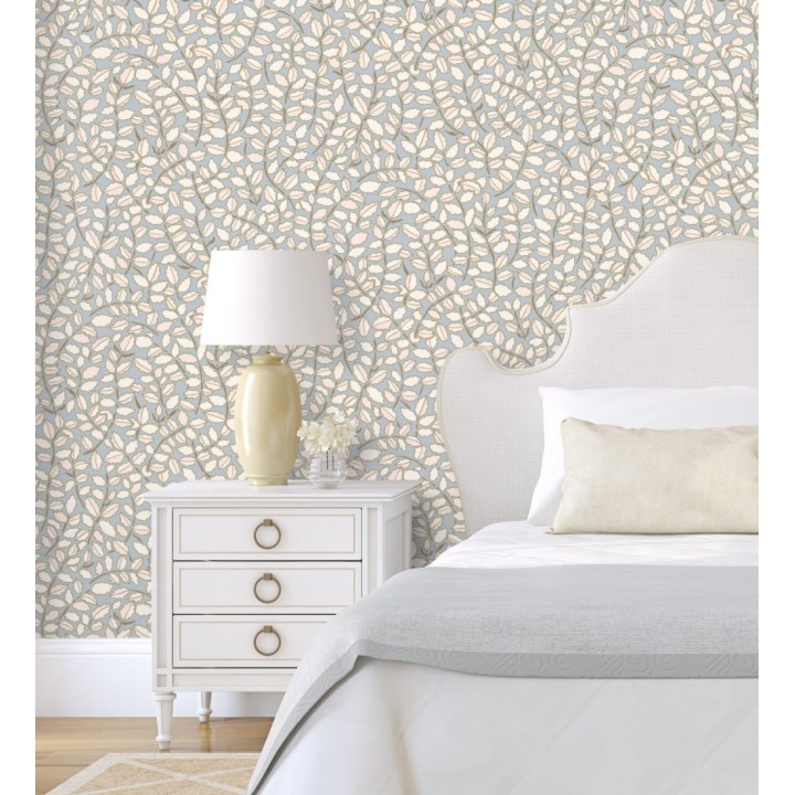 Papel pintado de hojas pequeñas con efectos dorados estilo nórdico - Laraine 128571