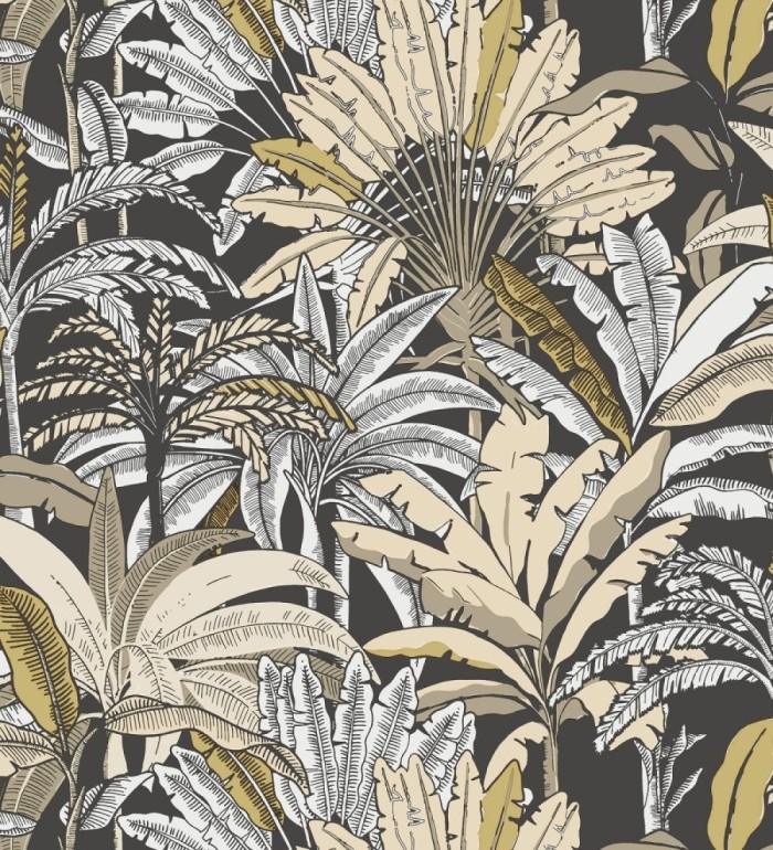 Papel pintado selva tropical con efectos dorados - Sarabi 128574