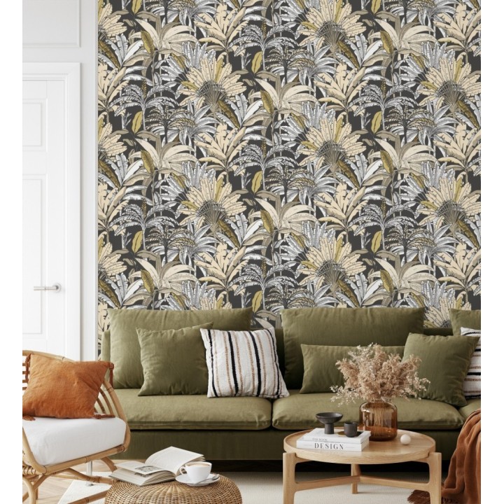 Papel pintado selva tropical con efectos dorados - Sarabi 128574