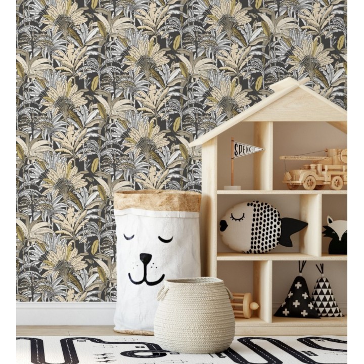 Papel pintado selva tropical con efectos dorados - Sarabi 128574