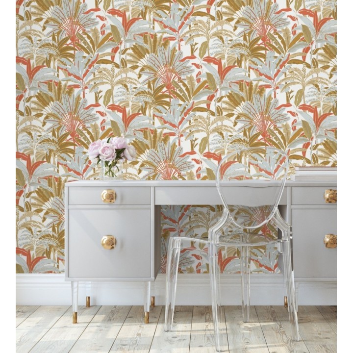 Papel pintado selva tropical con efectos dorados - Sarabi 128575