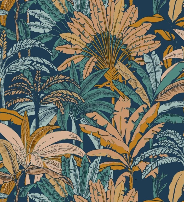 Papel pintado selva tropical con efectos dorados - Sarabi 128576