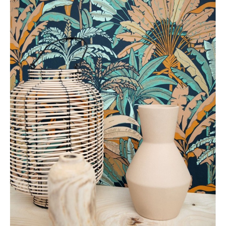 Papel pintado selva tropical con efectos dorados - Sarabi 128576