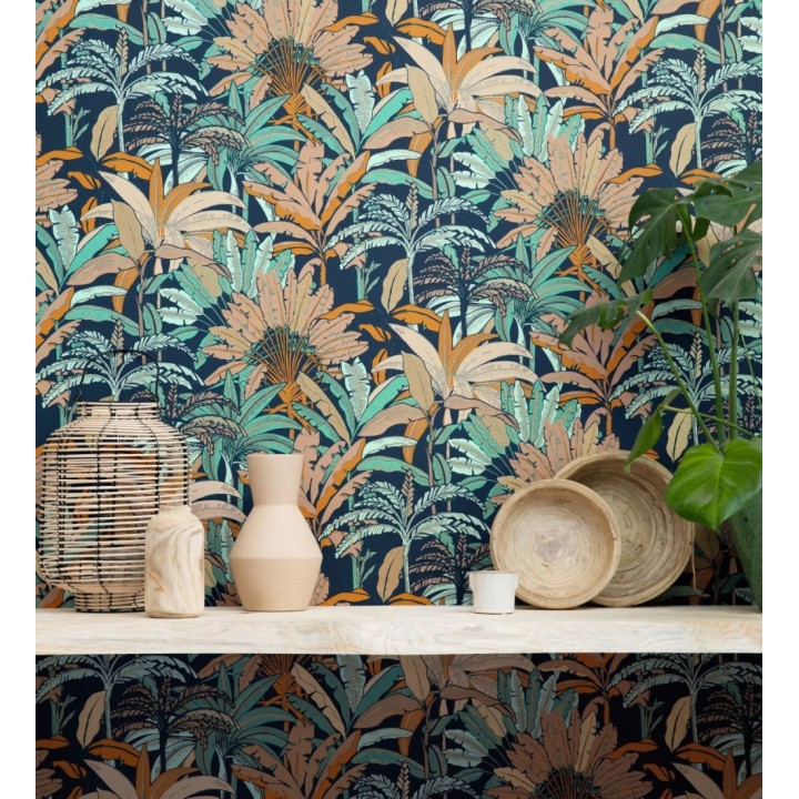 Papel pintado selva tropical con efectos dorados - Sarabi 128576