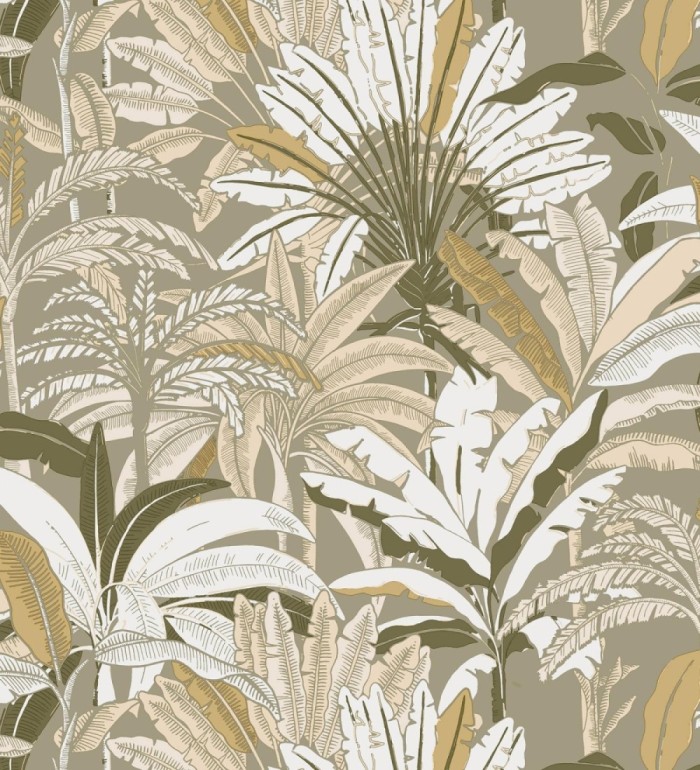 Papel pintado selva tropical con efectos dorados - Sarabi 128577