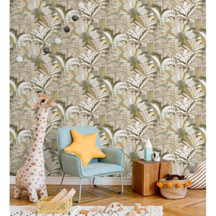 Papel pintado selva tropical con efectos dorados - Sarabi 128577