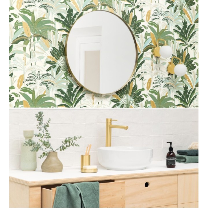 Papel pintado selva tropical con efectos dorados - Sarabi 128579