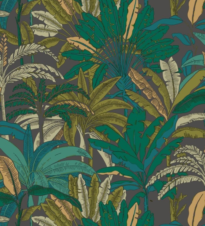 Papel pintado selva tropical con efectos dorados - Sarabi 128580