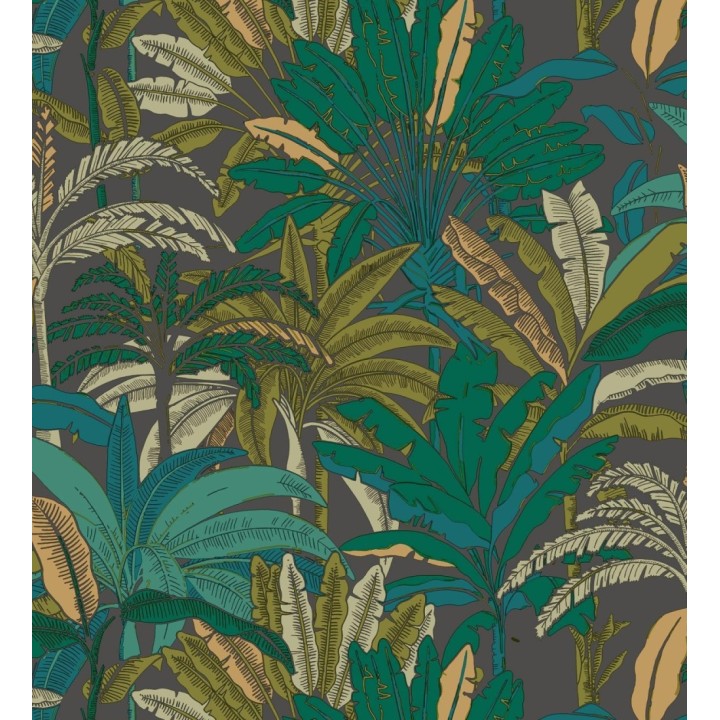 Papel pintado selva tropical con efectos dorados - Sarabi 128580