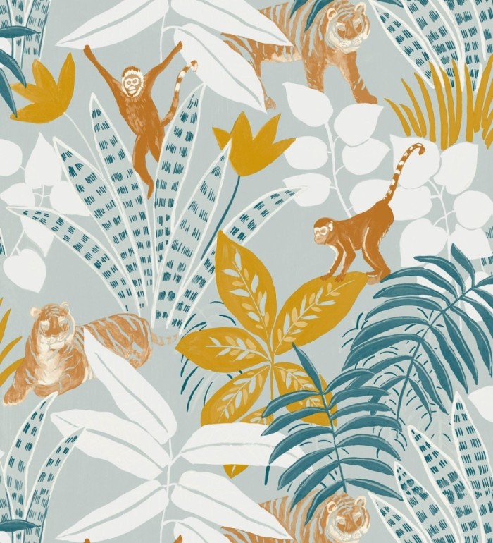 Papel pintado de monos y tigres en selva tropical - Rahma 128581