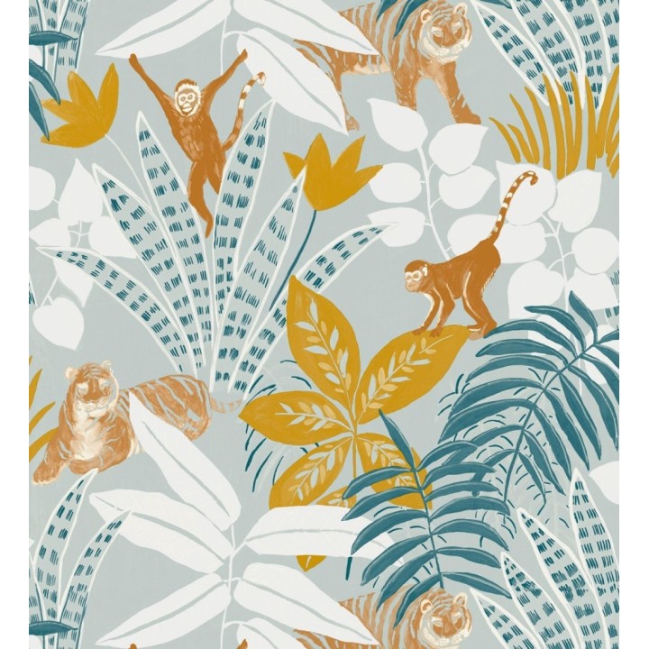 Papel pintado de monos y tigres en selva tropical - Rahma 128581