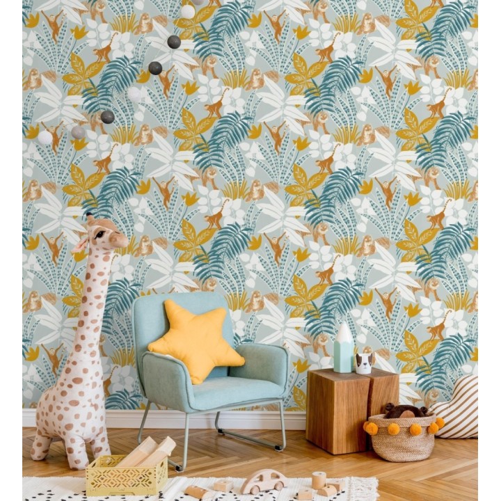 Papel pintado de monos y tigres en selva tropical - Rahma 128581