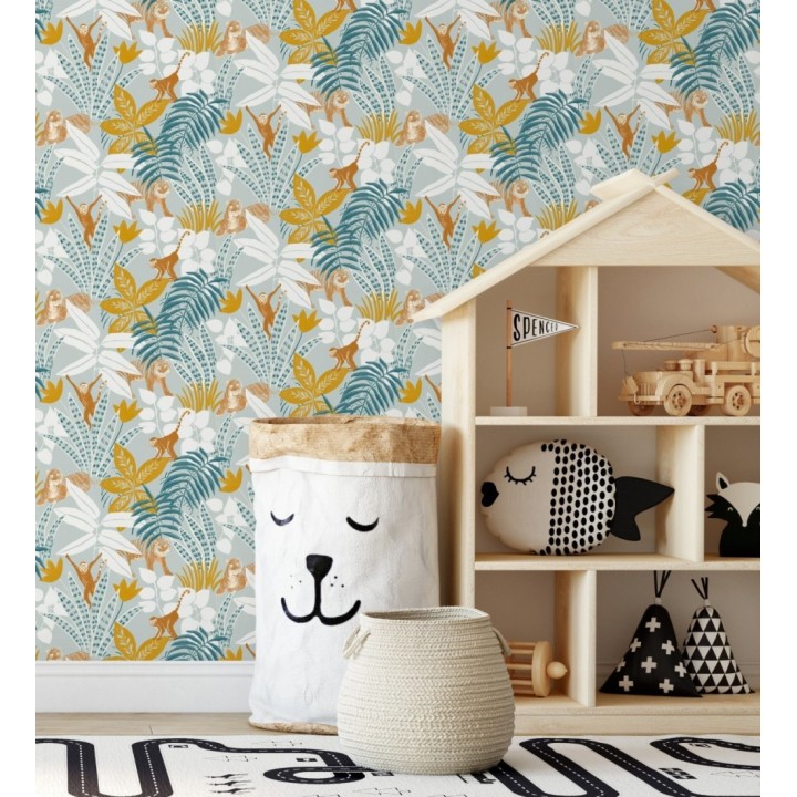 Papel pintado de monos y tigres en selva tropical - Rahma 128581