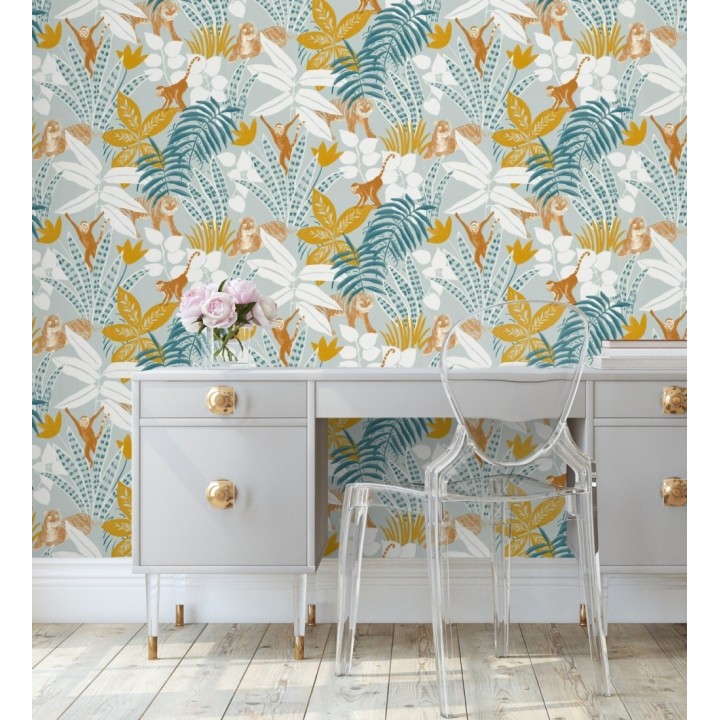 Papel pintado de monos y tigres en selva tropical - Rahma 128581