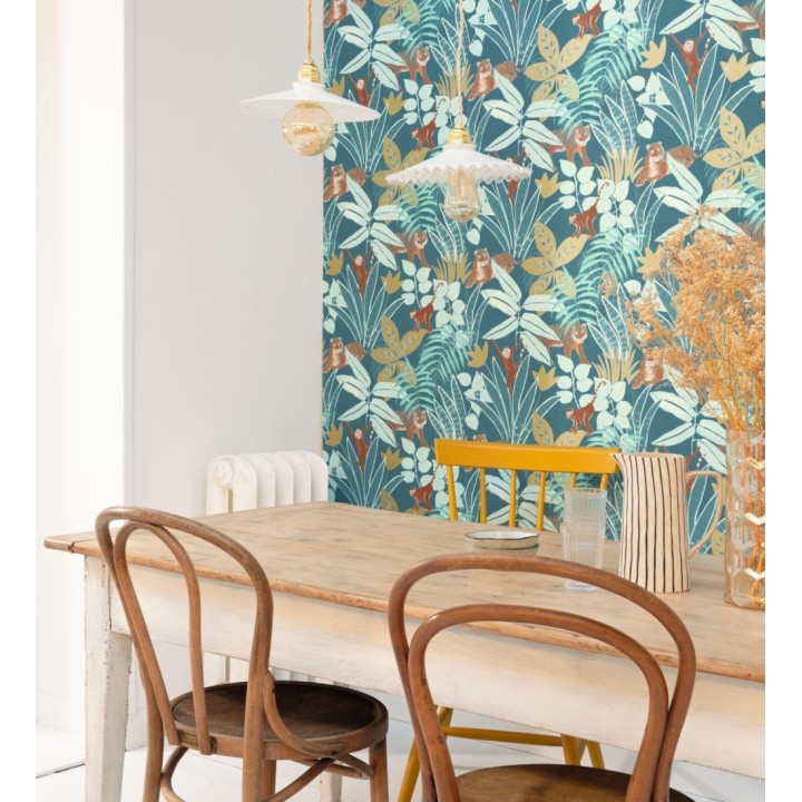 Papel pintado de monos y tigres en selva tropical - Rahma 128582