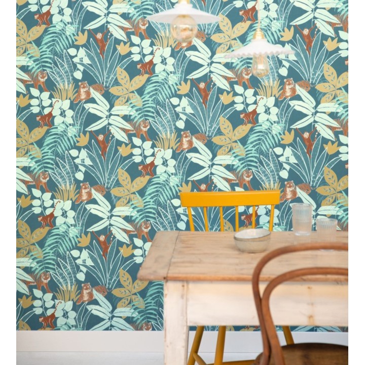 Papel pintado de monos y tigres en selva tropical - Rahma 128582