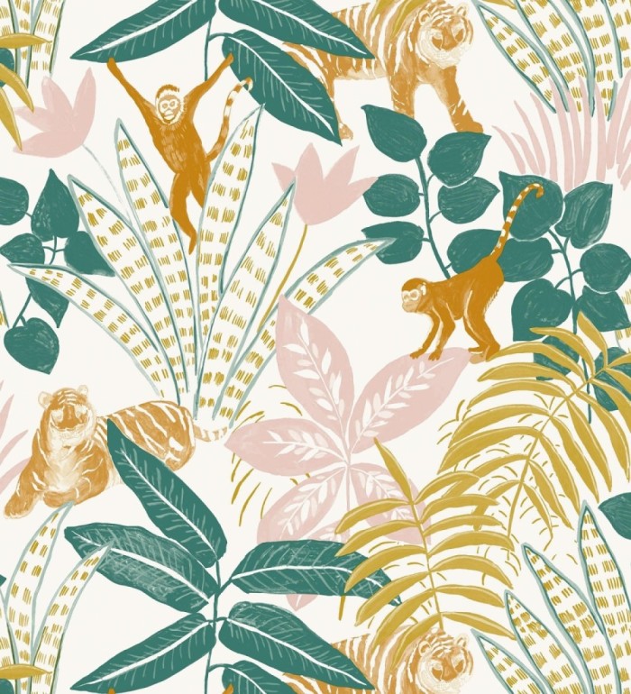 Papel pintado de monos y tigres en selva tropical - Rahma 128583