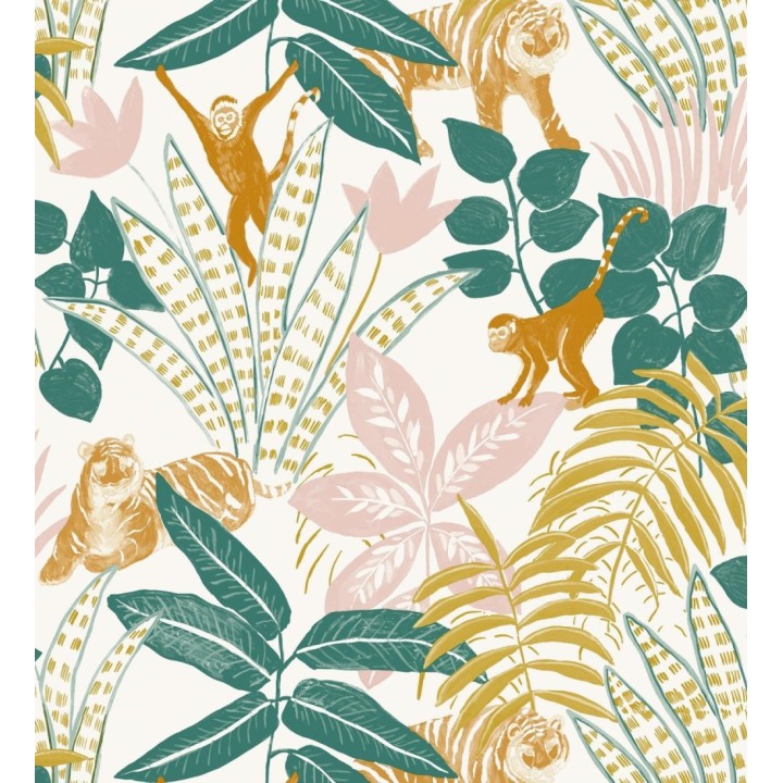 Papel pintado de monos y tigres en selva tropical - Rahma 128583