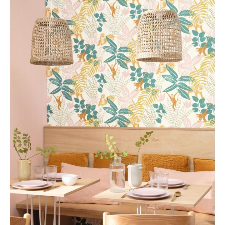 Papel pintado de monos y tigres en selva tropical - Rahma 128583