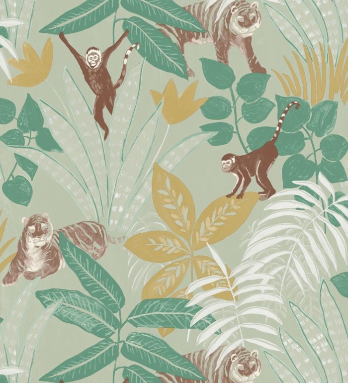 Papel pintado de monos y tigres en selva tropical - Rahma 128584