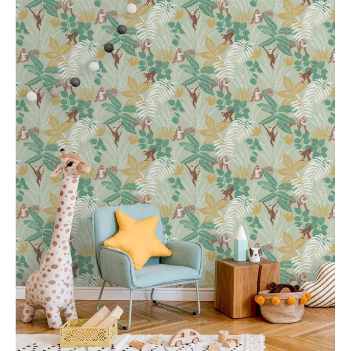 Papel pintado de monos y tigres en selva tropical - Rahma 128584