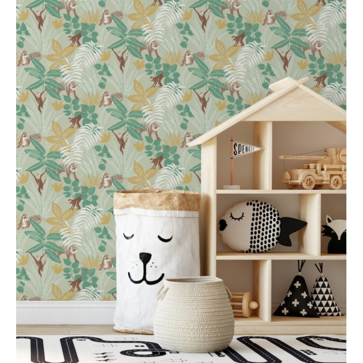 Papel pintado de monos y tigres en selva tropical - Rahma 128584