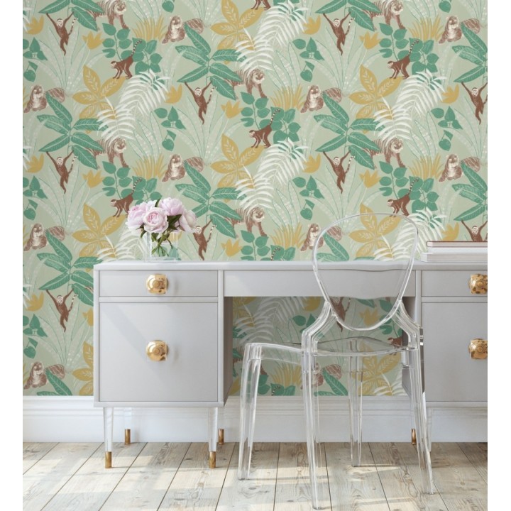 Papel pintado de monos y tigres en selva tropical - Rahma 128584