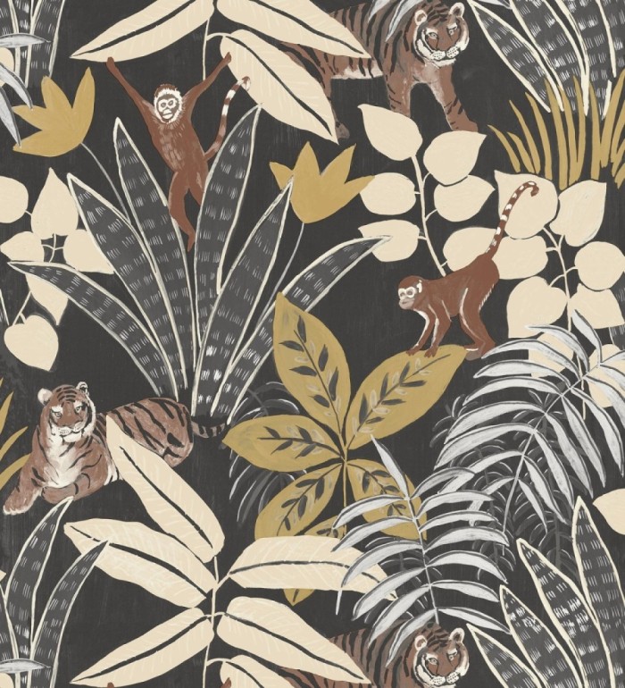 Papel pintado de monos y tigres en selva tropical - Rahma 128585