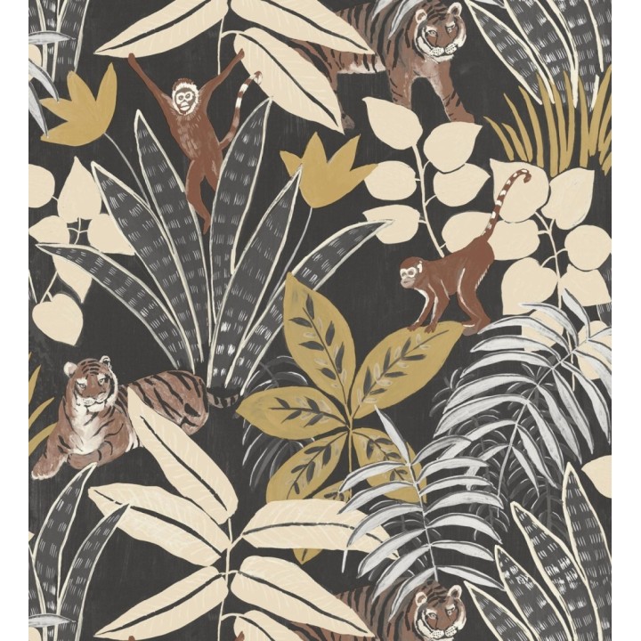 Papel pintado de monos y tigres en selva tropical - Rahma 128585
