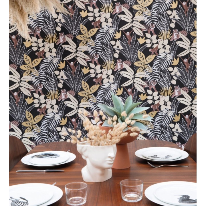 Papel pintado de monos y tigres en selva tropical - Rahma 128585