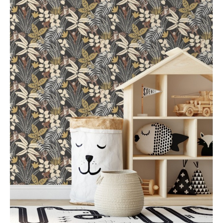 Papel pintado de monos y tigres en selva tropical - Rahma 128585