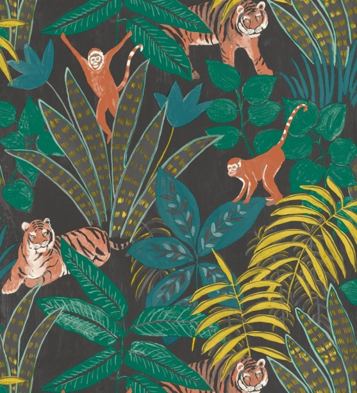 Papel pintado de monos y tigres en selva tropical - Rahma 128586