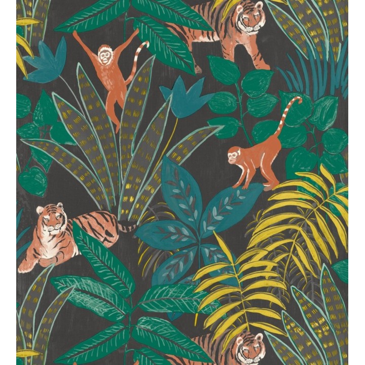 Papel pintado de monos y tigres en selva tropical - Rahma 128586