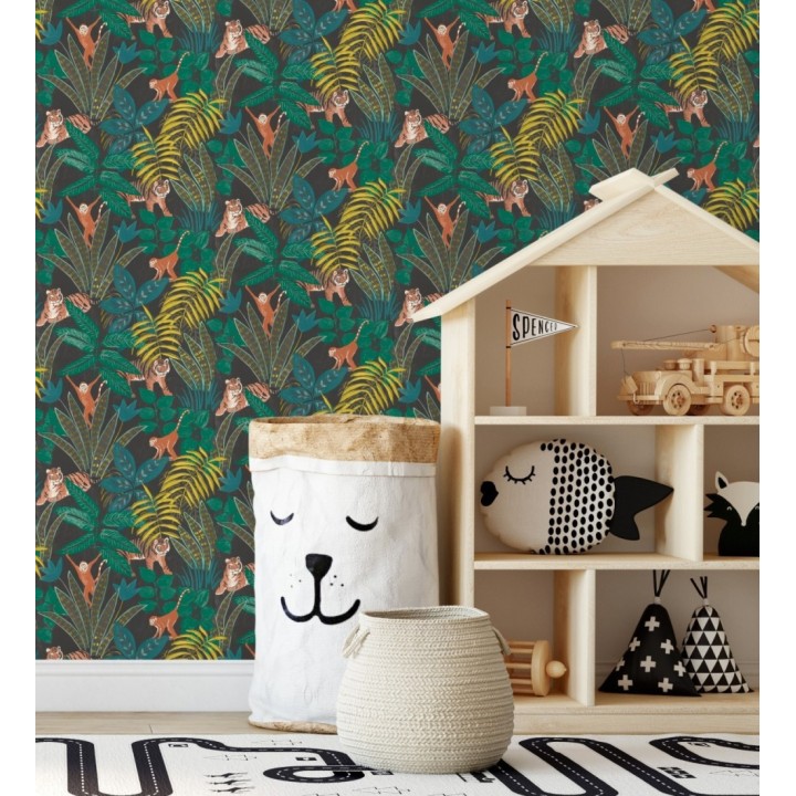 Papel pintado de monos y tigres en selva tropical - Rahma 128586