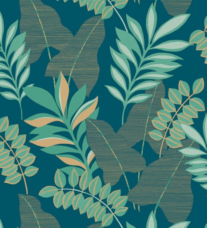 Papel pintado de hojas grandes con efectos dorados - Dakari 128588