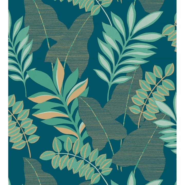 Papel pintado de hojas grandes con efectos dorados - Dakari 128588
