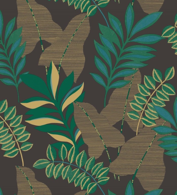 Papel pintado de hojas grandes con efectos dorados - Dakari 128590