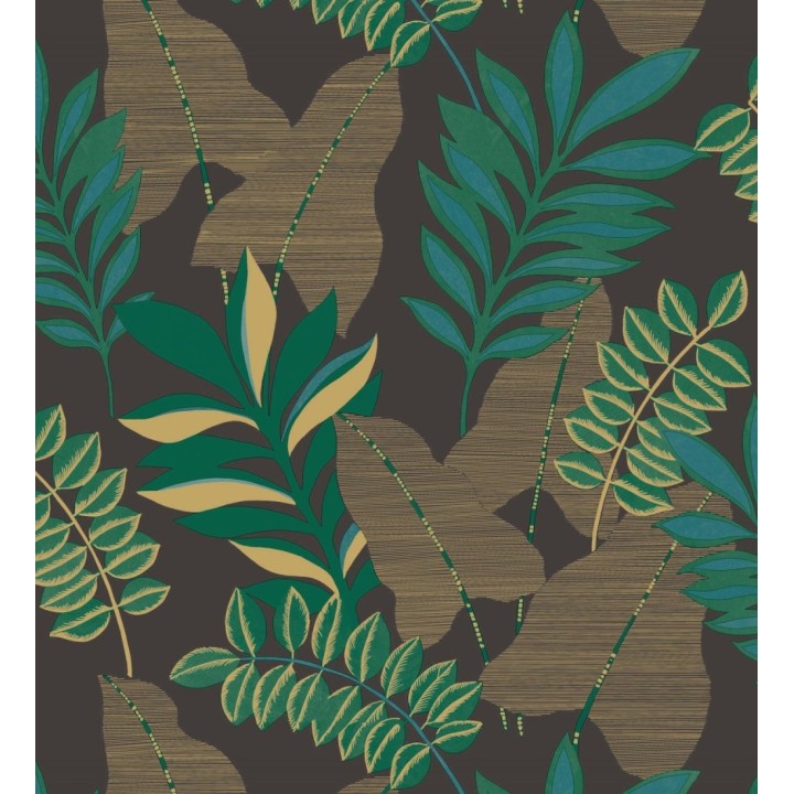 Papel pintado de hojas grandes con efectos dorados - Dakari 128590