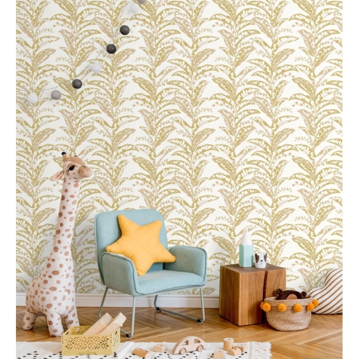 Papel pintado de hojas verticales con efectos dorados - Shaka 128591