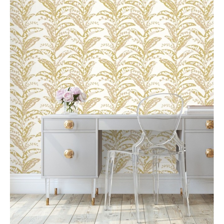Papel pintado de hojas verticales con efectos dorados - Shaka 128591