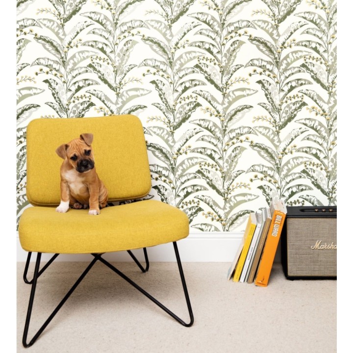 Papel pintado de hojas verticales con efectos dorados - Shaka 128594