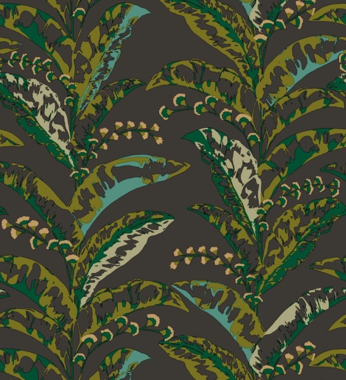 Papel pintado de hojas verticales con efectos dorados - Shaka 128595