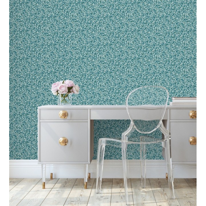 Papel pintado de hojas pequeñas con inserciones doradas - Dixie 128597